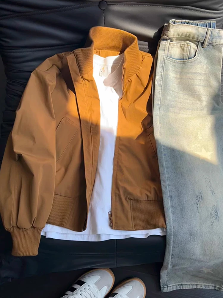 

American Khaki Stand Collar Baseball Jaet Men's Cotton Jaet Autumn Winter Cleanfit Silhouette ort Quilted Outerwear