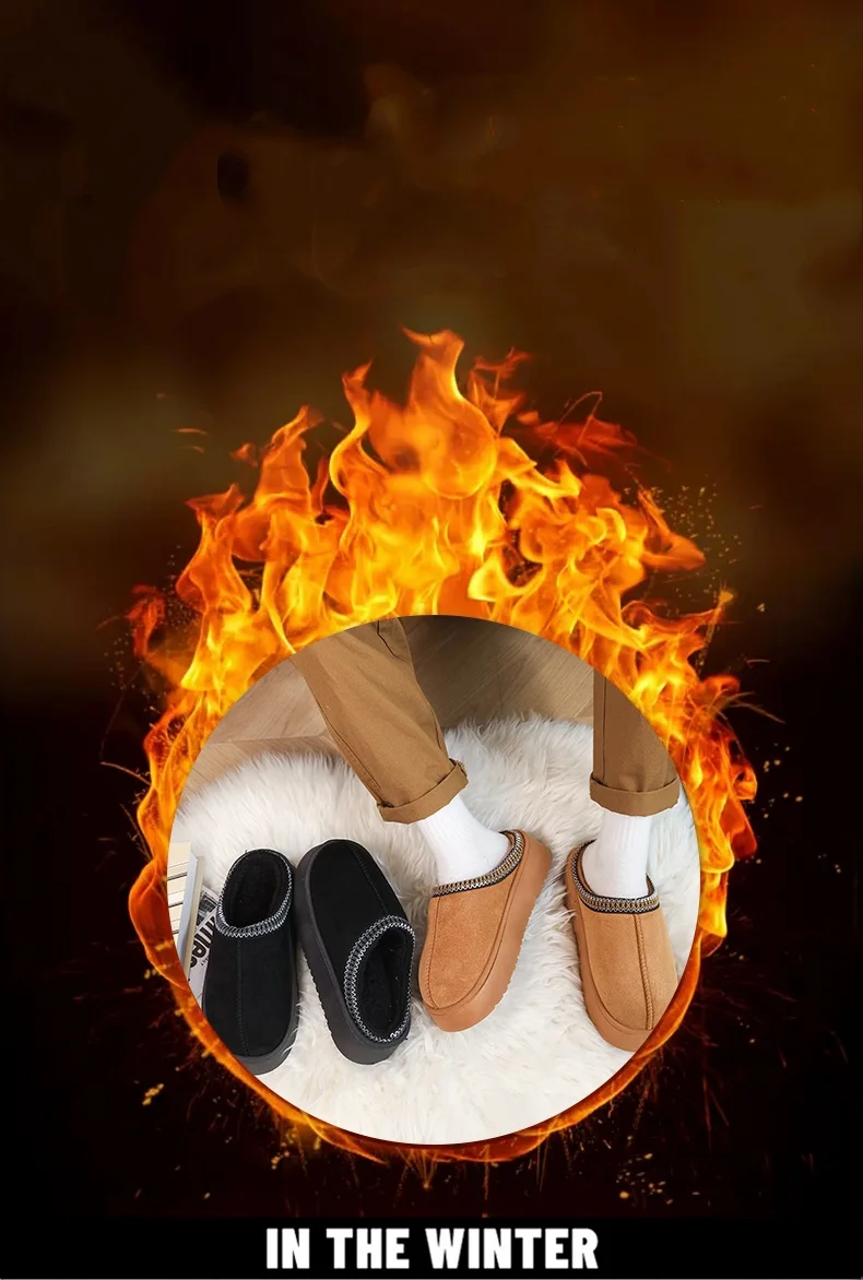 Mit Fleece gefütterte, dicksohlige Baumwollhausschuhe für Damen und Herren, für den Innen- und Außenbereich geeignet, mit dicker Sohle, abriebfest, rutschfest, geschlossen. – Detail 1