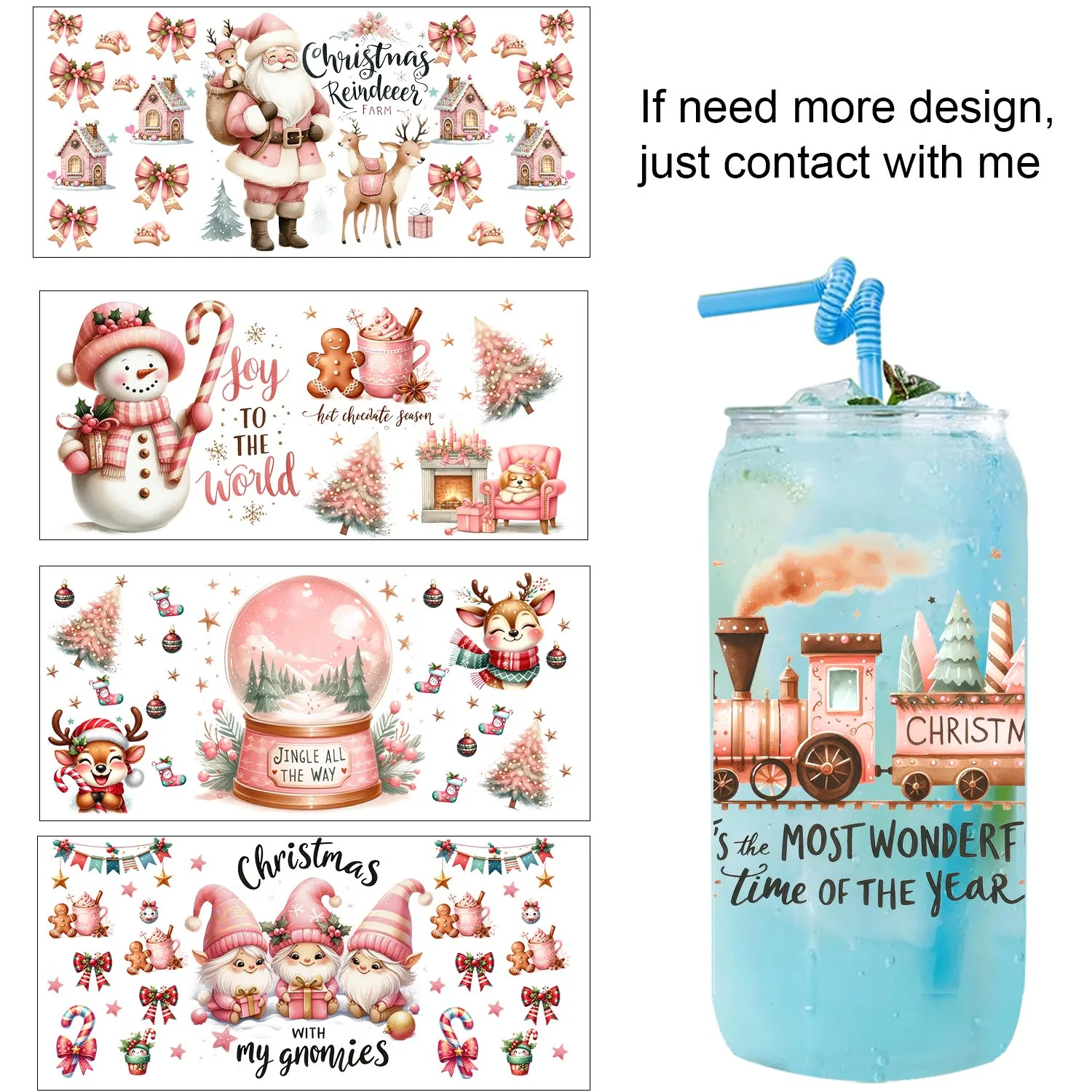 

Christmas Santa Claus easy peel waterproof Party DIY Decals 3D transfers uvdtf tumbler seal stickers 16oz uv dtf cup wraps