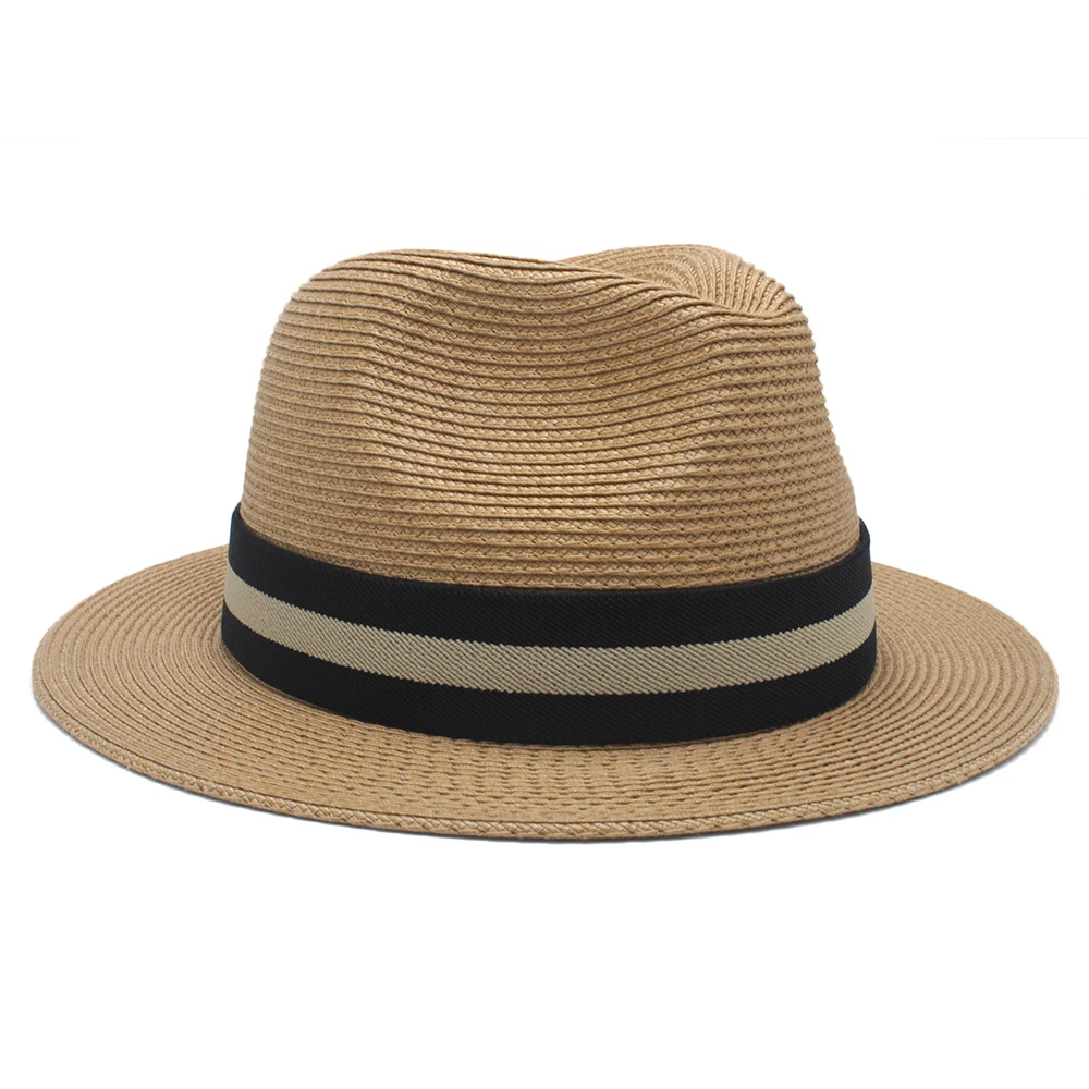 Men Women Soft Straw Panama Hats Summer Fedora Middle Brim Sunhats Trilby Caps Street Beach Travel Sombrero Size US 7 1/4 UK L