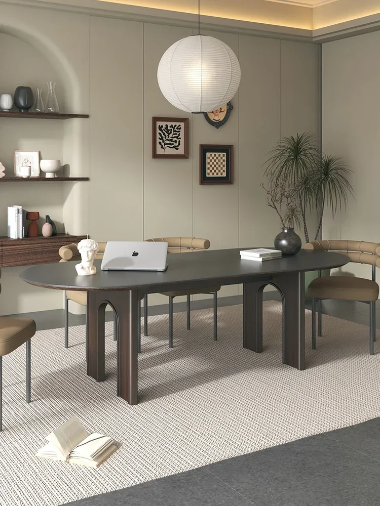 Imported Stone Plate Dining Table High-Grade Black Household Retro Affordable Luxury Solid Wood Designer Simple Table
