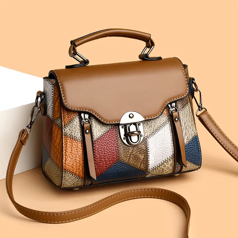 Trendy PU Small Square Crossbody Bag  Lock Flap Handbag Adjustable Shoulder Strap for Women Daily Matching Travel