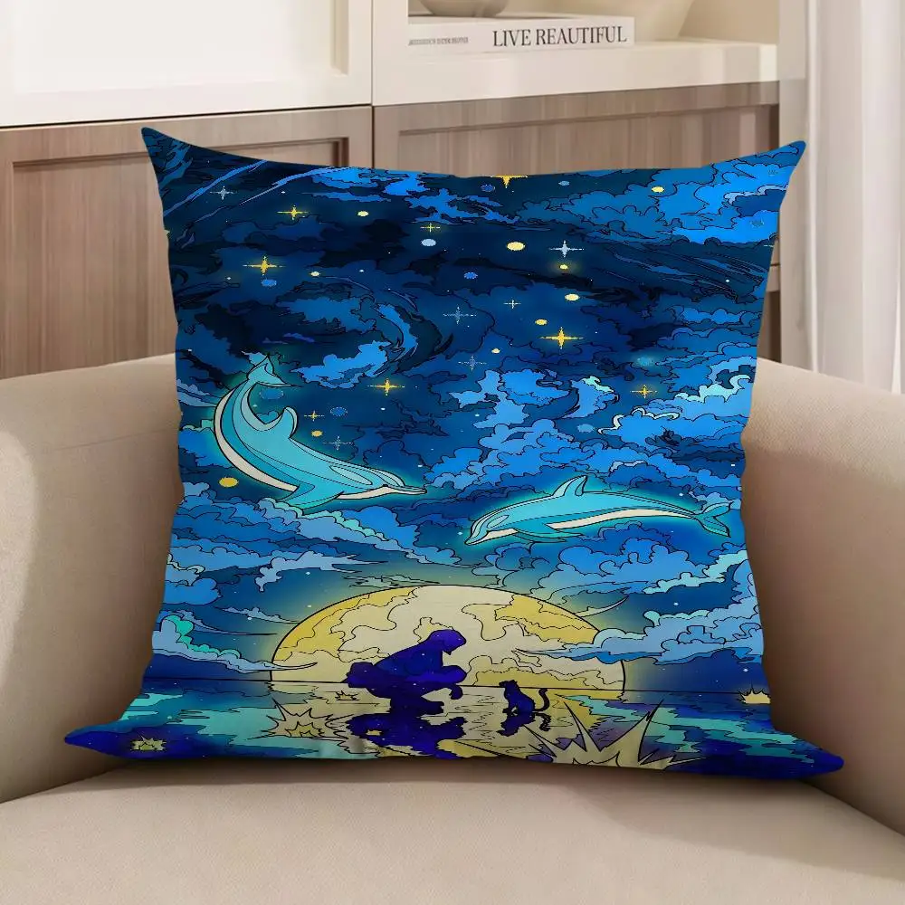 

Moonlit Dolphin Pillowcase Toon Gift Cushion Cover Bedroom Home Sofa Chair Seat Decor Pillow Case