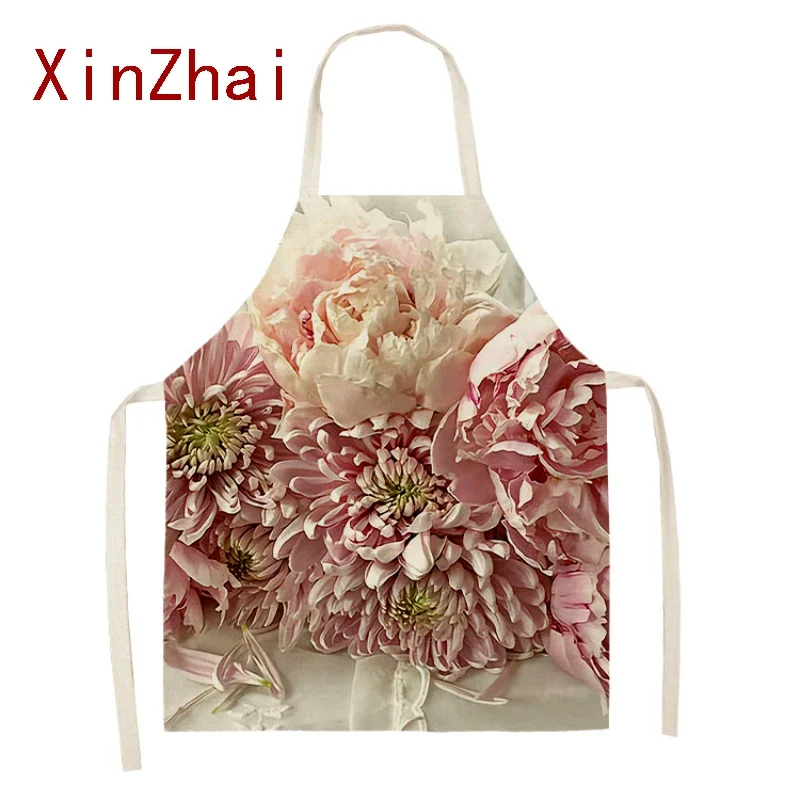 Nordic Floral Pattern Linen Sleeveless Hand Wipe Waist Apron Kitchen Home Decor Baking Accessories Cooking Accessories Delantal