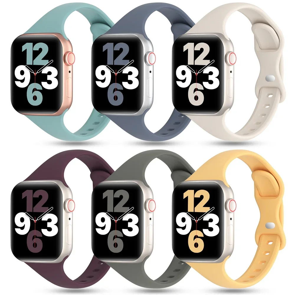Slim Silicone Strap For Apple Watch Band 40mm 41mm 42-38mm 45mm 44mm sport bracelet iwatch series 8 7 se 10 4 5 6 9 ultra 2 49mm