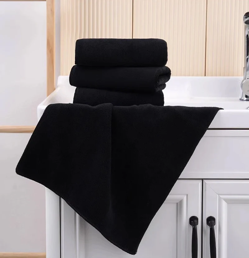 Schwarzes Mikrofaser-Salon-Haartrocknungstuch für Gäste, gebrauchte Handtücher, Friseur, Spa, Bad, Haartrocknungstuch, Reinigungstuch – Detail 8