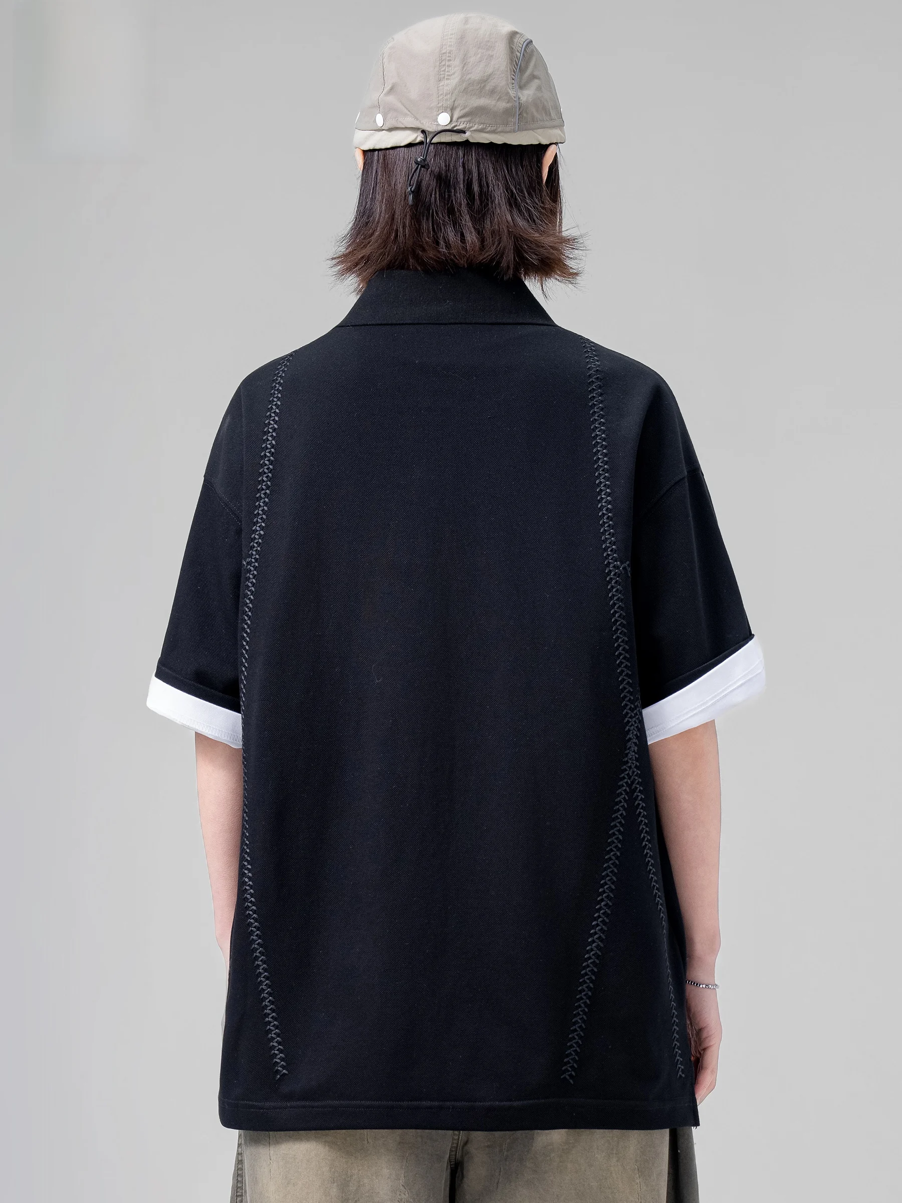 AOGZ Summer Hsu Line  Shirt Loose Casual Short Sleeve Five-Button Cotton T-Shirt Unisex Youth Fashion City Walk Outdoor