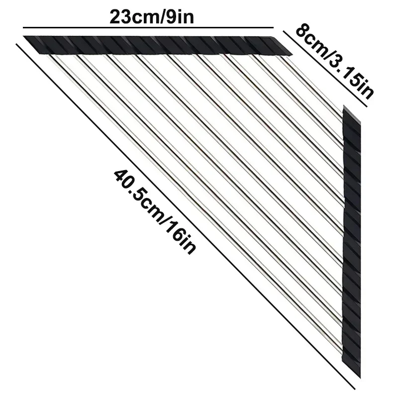 Rejilla triangular enrollable para secado de platos, organizador para fregadero de cocina, soporte para trapo de esponja sobre el fregadero,