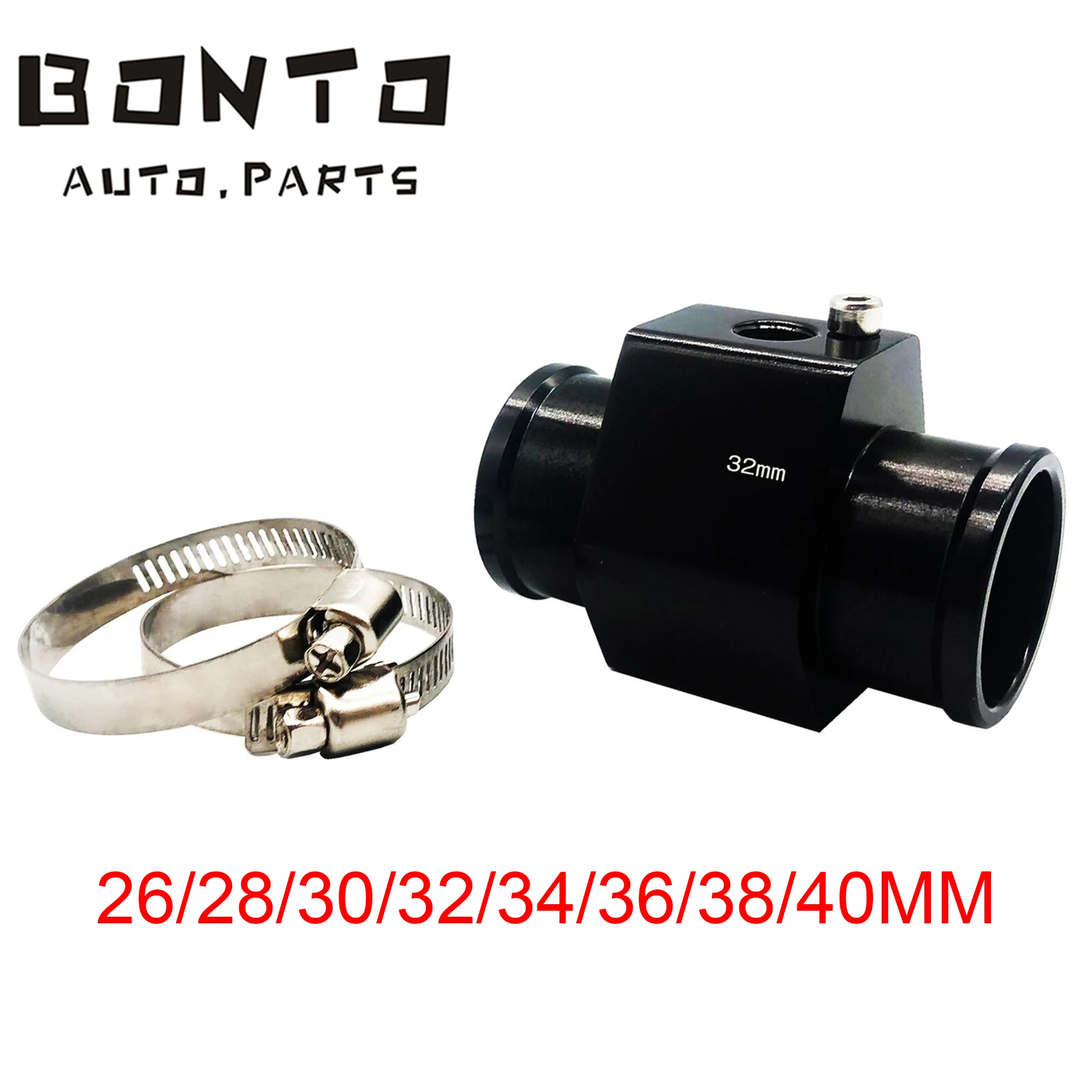 BONTO Radiator Sensor Adapter For Water Coolant Temp Gauge Adaptor W/Hose Clamps 26/28/30/32/34/36/38/40mm