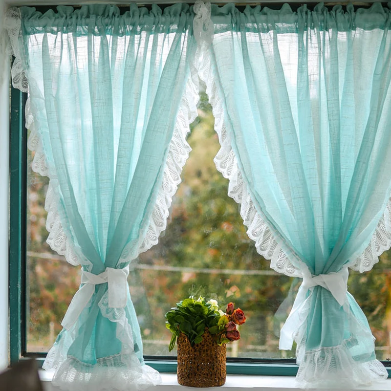 European Green Purple Sheer Curtains for Living Room Bedroom Sweet Lace Short Curtain for Kitchen Bathroom Closet Window Decor