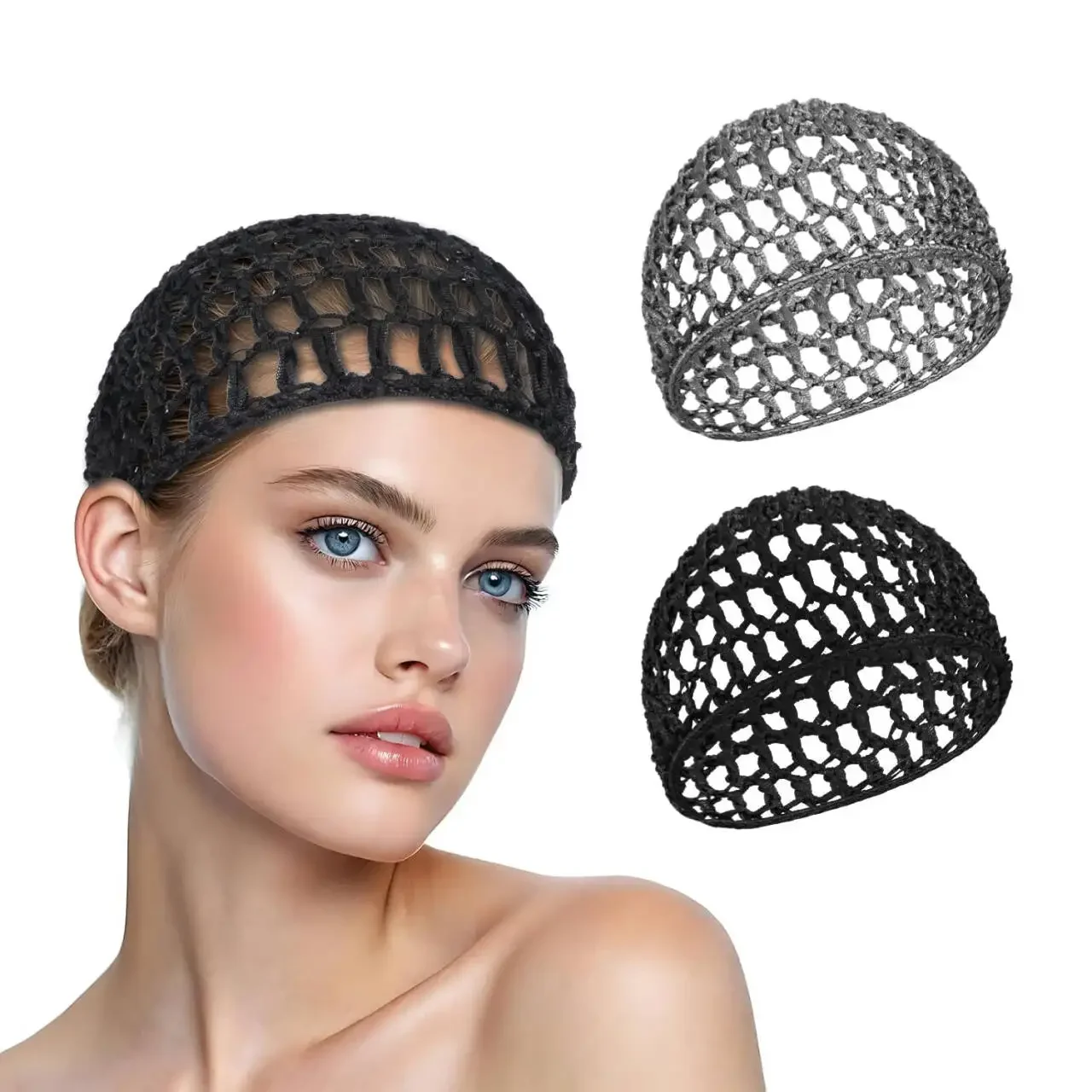 2 uds/1 Uds. Red para el pelo de ganchillo de malla, gorro de punto de rayón, cubierta de redecilla corta gruesa para mujer, adorno para dormir