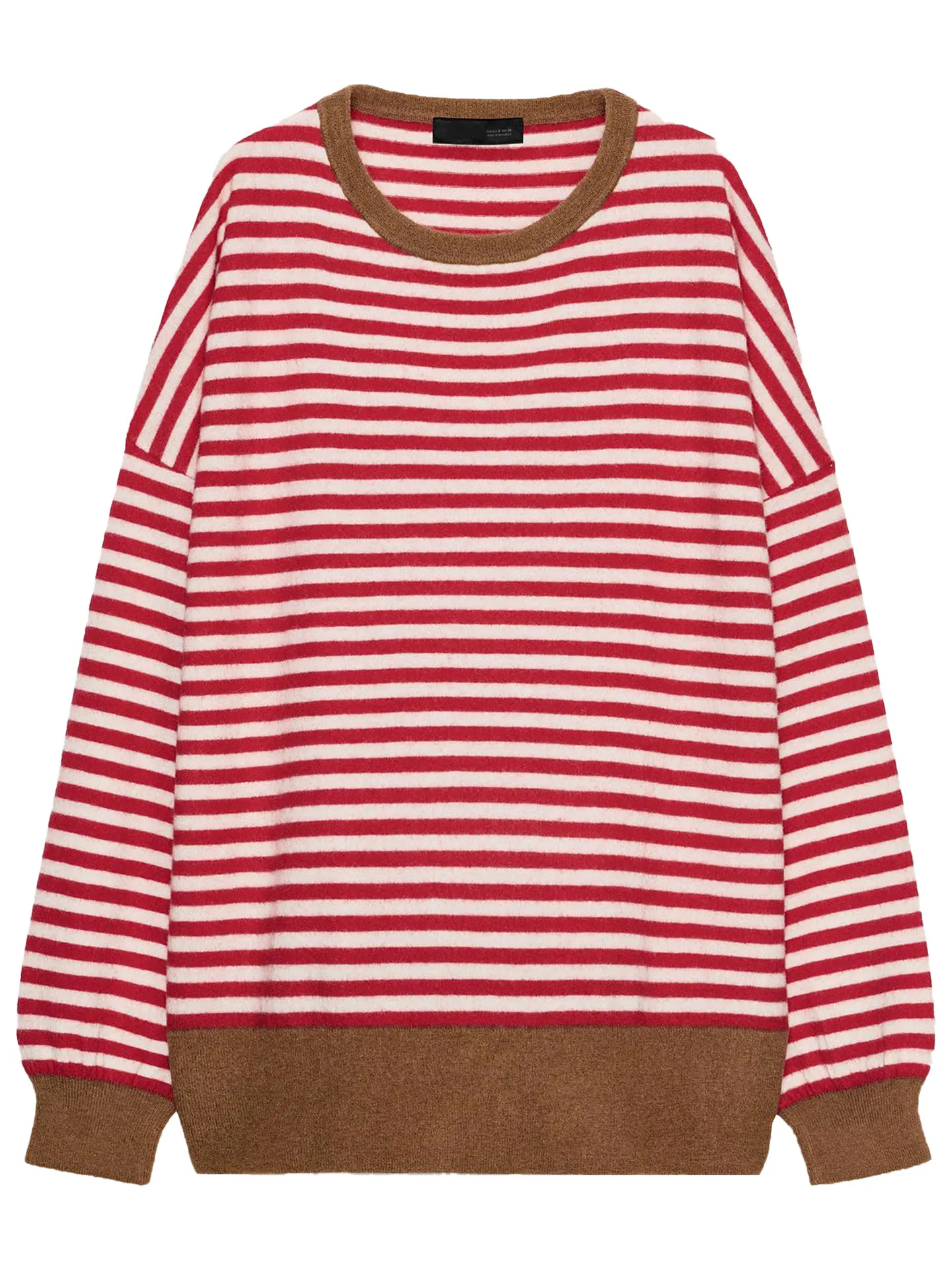 เสื้อถักลายทางทรงหลวม สปริง 2026 คอกลม แขนยาว สไตล์ลำลอง ช่วยให้ดูผอมเพรียว แฟชั่นสำหรับผู้หญิง