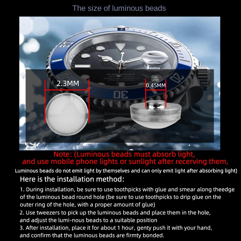 For Rolex Sea Dweller Submariner Blue Green Black Water Ghost Luminous Beads Night Pearl Bezel Insert Ceramic blue-green luminou - Image 3