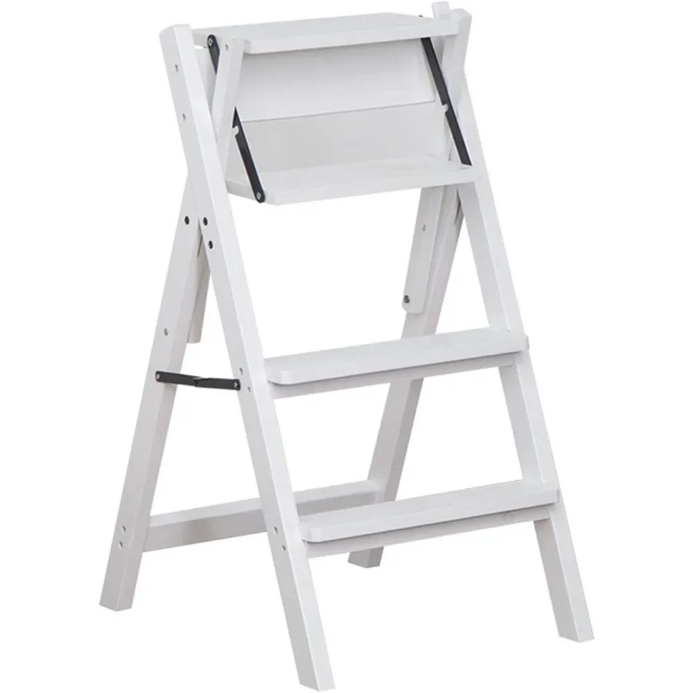 Solid Wood 4 Step Ladder Stool -Ladder ＆ Chairs＆ Folding 3 Modes Change,Portable Foldable Stepladders for Kitchen/Office/Library