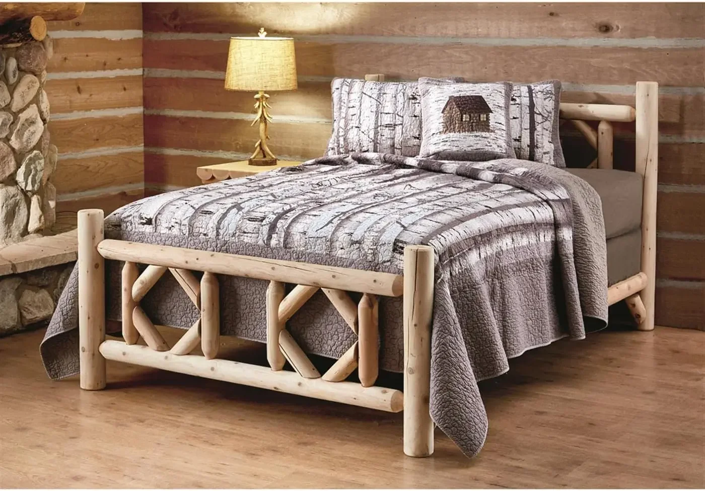 

Diamond Cedar Log Bed Frame, Rustic Natural Wood King Bed Frame with Headboard