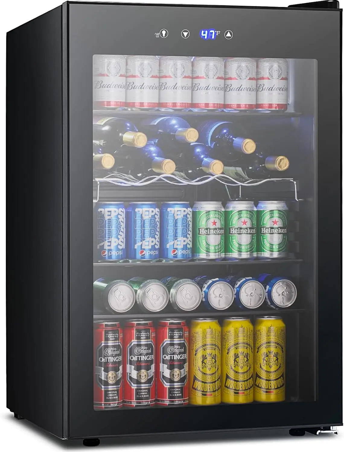 37 Bottle Wine Fridge,Freestanding 145 Can Beverage Refrigerator with Smart Temperature Control