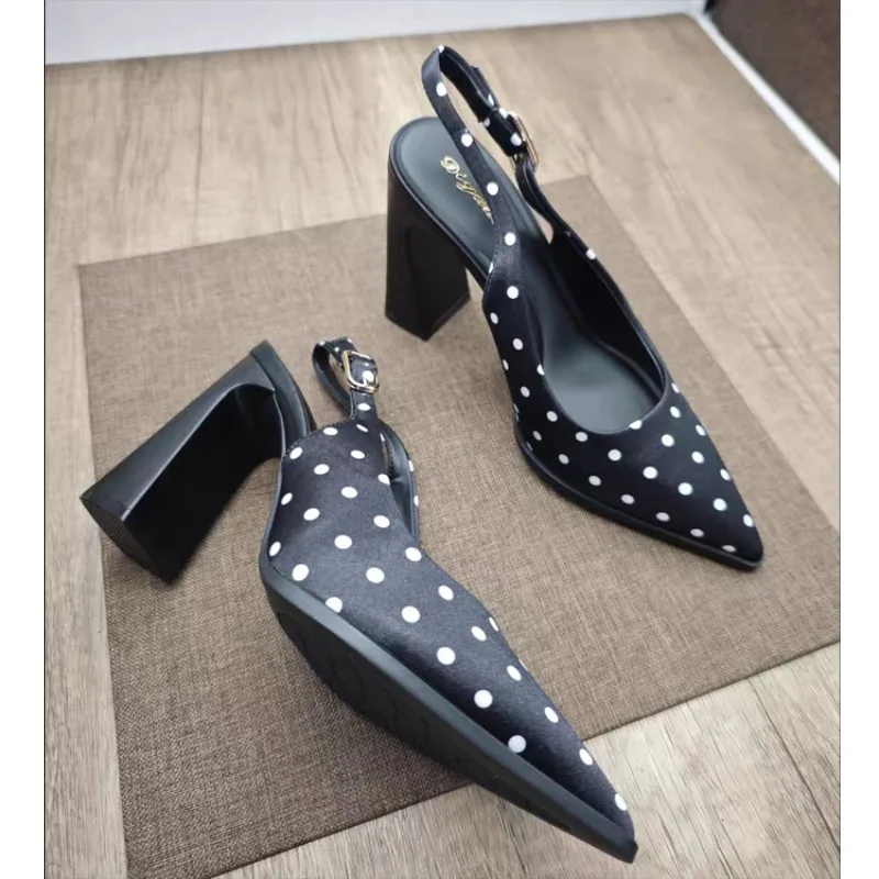 Pointed Toe Back Empty Trip Strap High Heels Women 2026 Block Heel Versatile Baotou Sandals