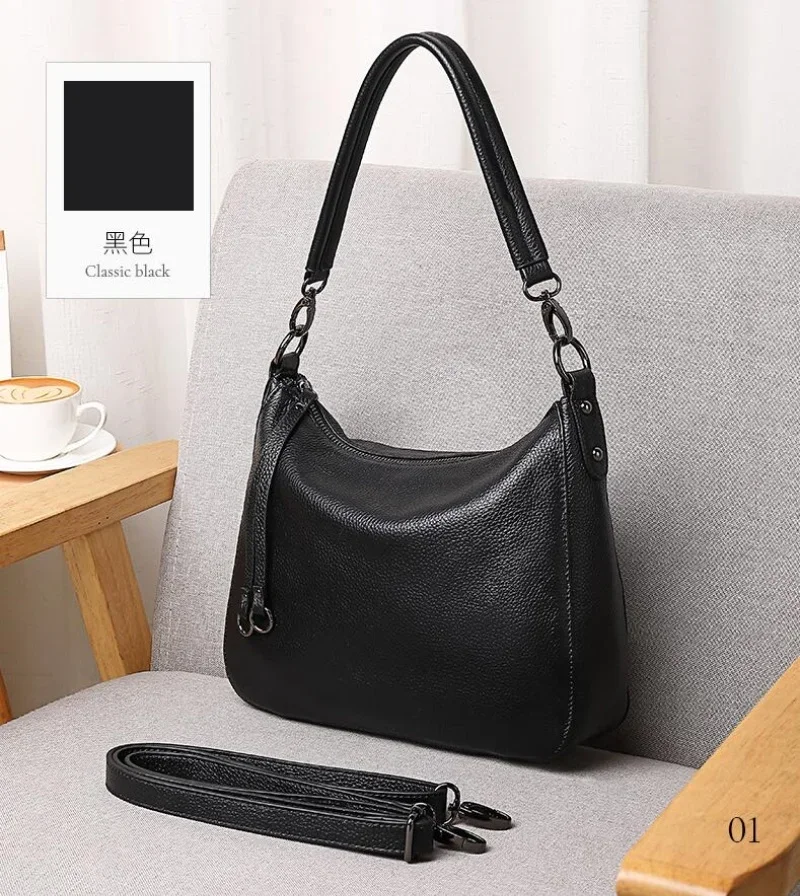 

Genuine Leather Bag For Women Simple Classic Handbag Hobo Bag Vintage Grey Shoulder Tote Cowhide Crossbody Bag