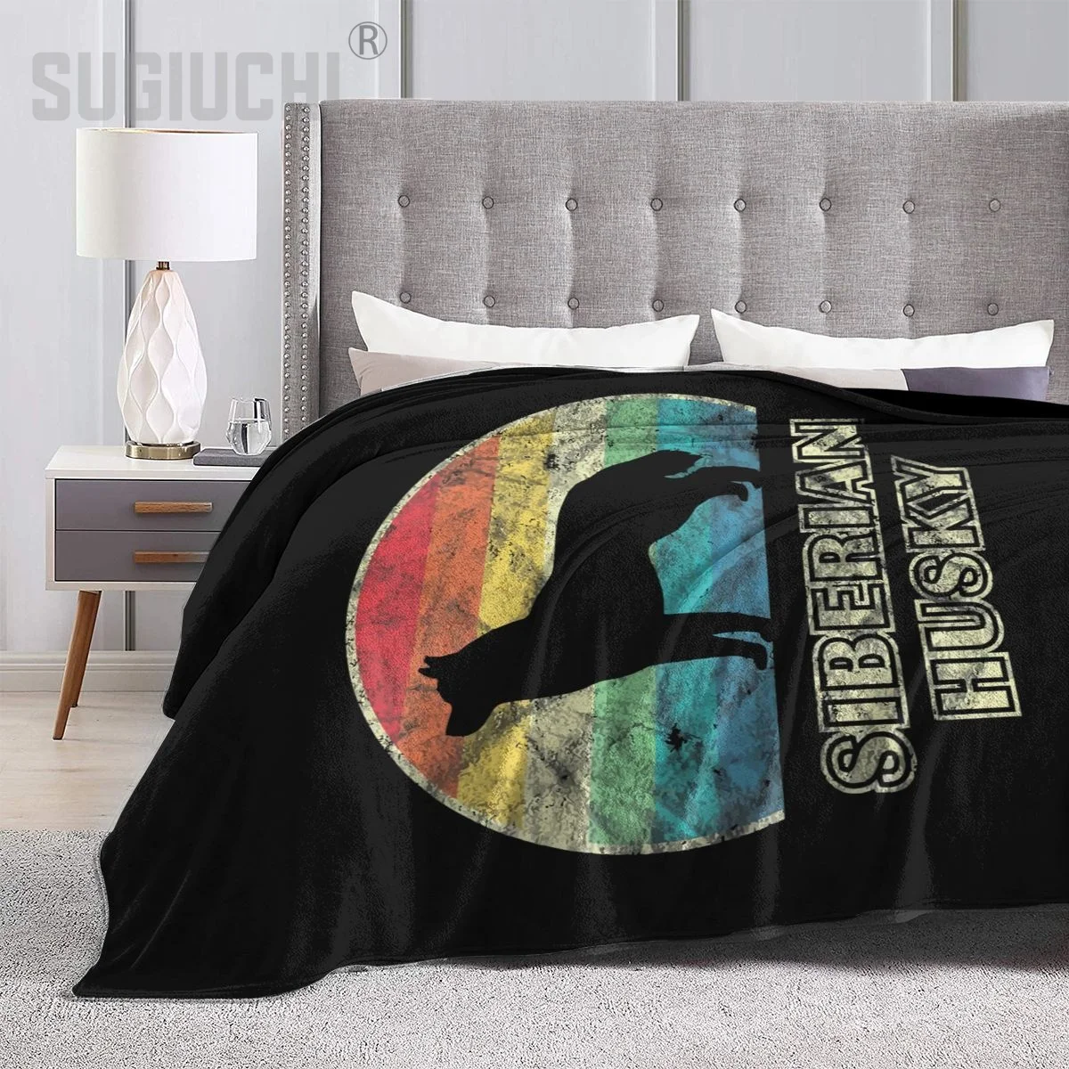 Siberian Husky Vintage Dog Blanket Flannel Multifunction Outdoor Camping Sofa Cover Single Keep Warm