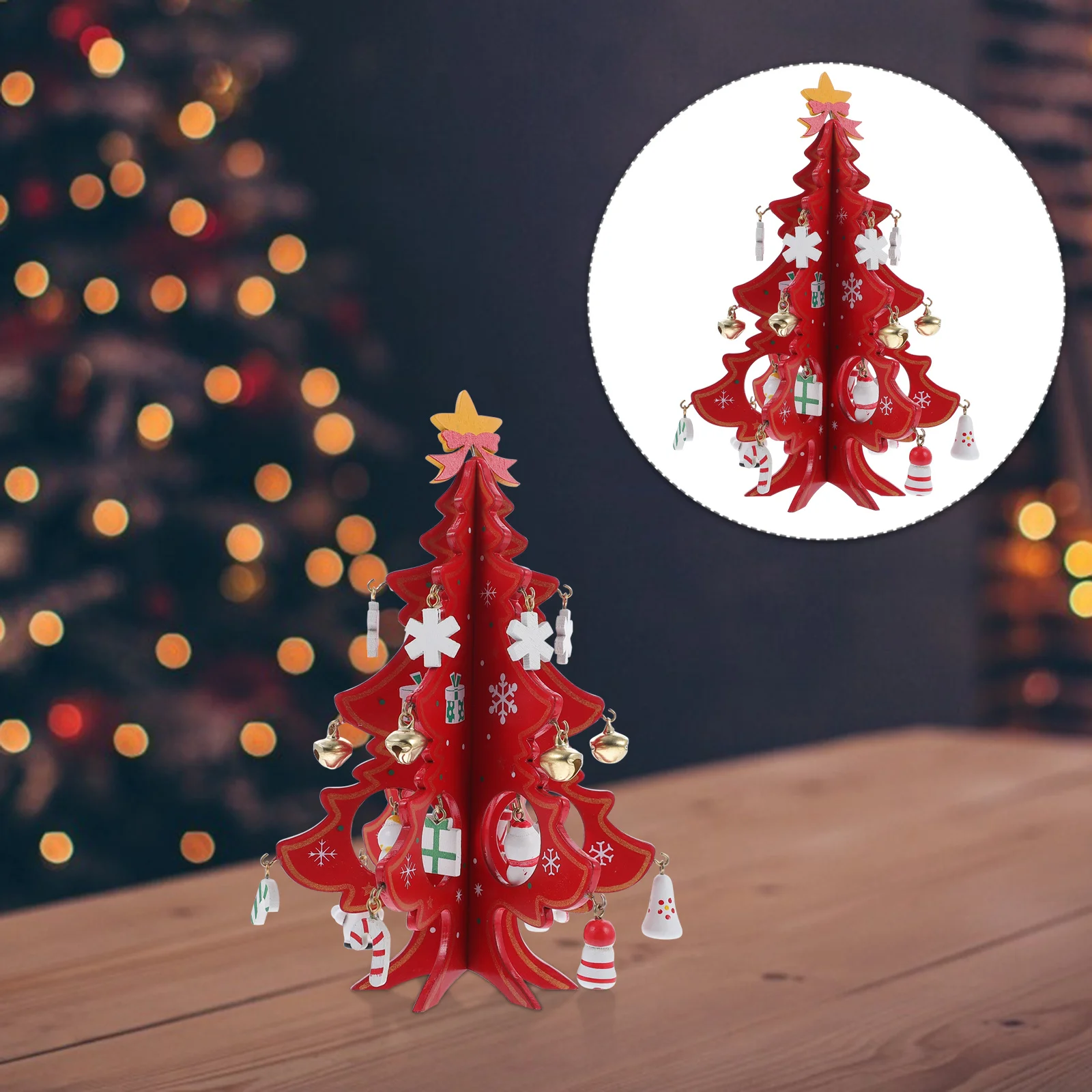 

Decorative 3D Xmas Tree Mini Wooden Christmas Party Decor Reusable Portable Bright Colors Fade Resistant Living Room Bedroom