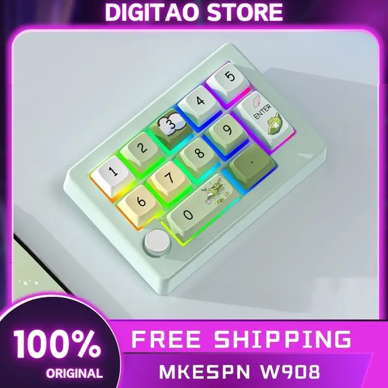 

MKESPN W908 Mini Numeric Keyboard 3Mode USB/2.4G/Bluetooth Wireless Keypad 12keys RGB Mechanical Keypad Computer Accessory Gifts