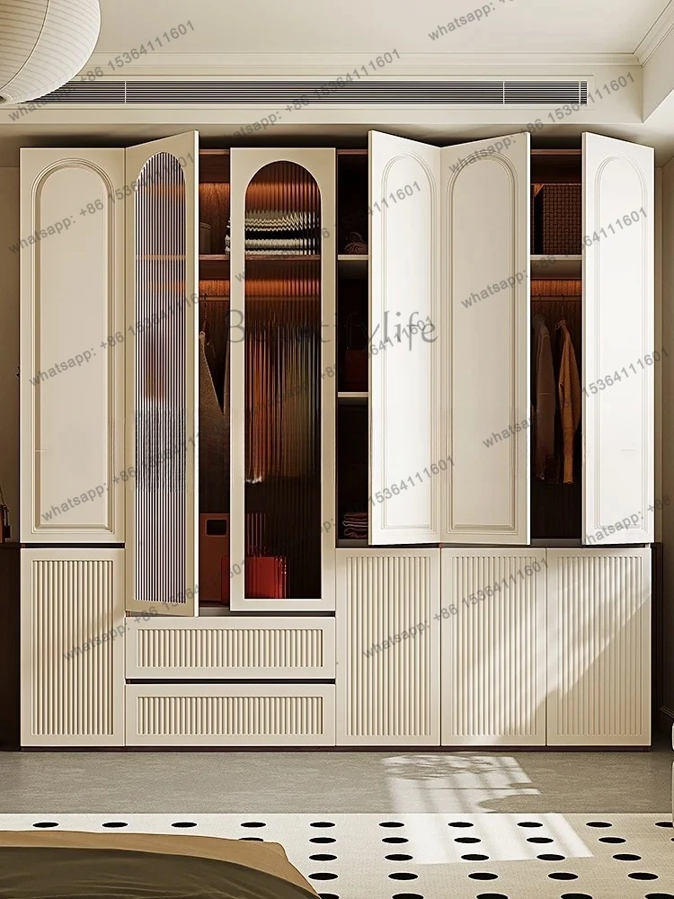Wardrobe Split-Type One-to-Top Handle-Free Mid-Ancient Style Bedroom Locker-Piece Storage Wardrobe
