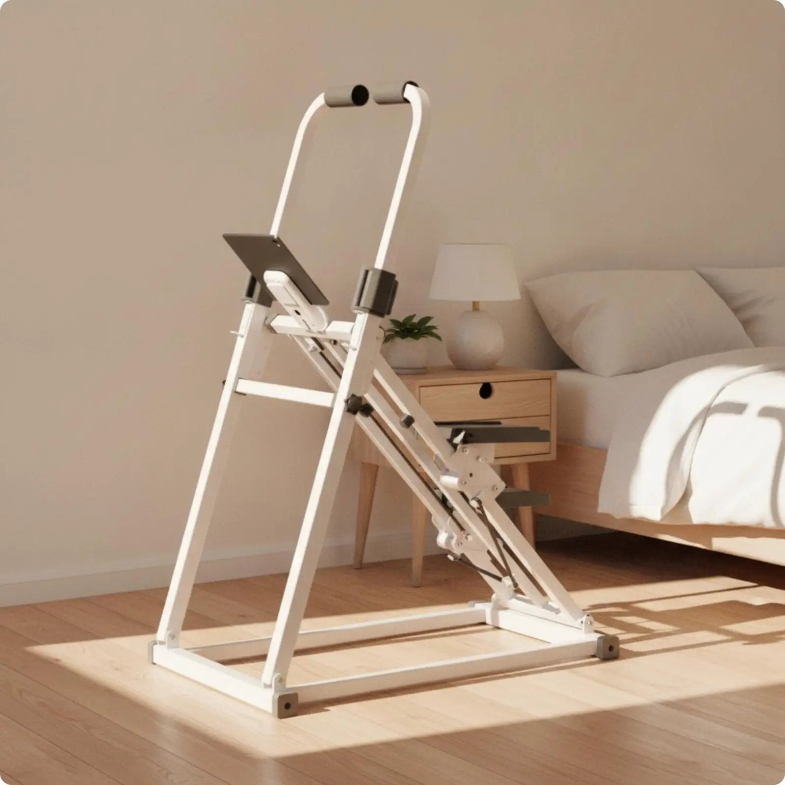 Space Saving Foldable Stepper Climber Machine for Indoor Exercise with Hand Grips and Front Support Handle Stability