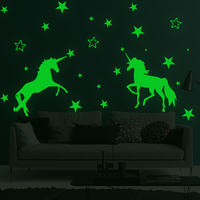Luminous Unicorn 3D Wall Stickers Set Green Stars DIY Art Decals Glow in The Dark Sticker for Kid Room Bedroom Home Decoration