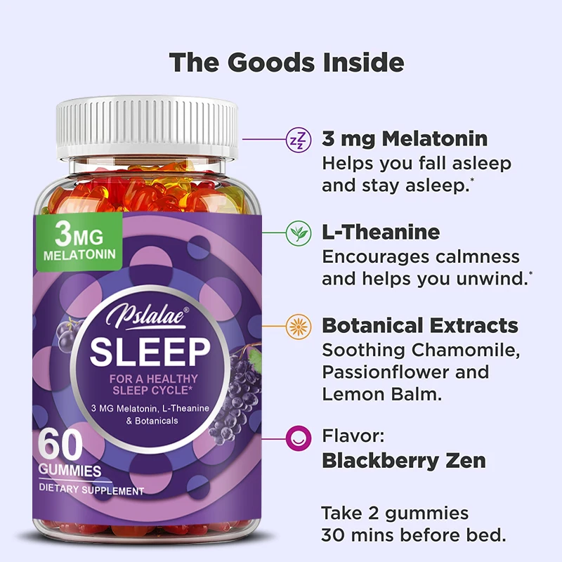 Sleep Gummies, Occasional Sleep Support, 100 Gummies, Melatonin 3 Mg, L-Theanine, Chamomile, Lemon Balm, Sleep Aid, Blackberry