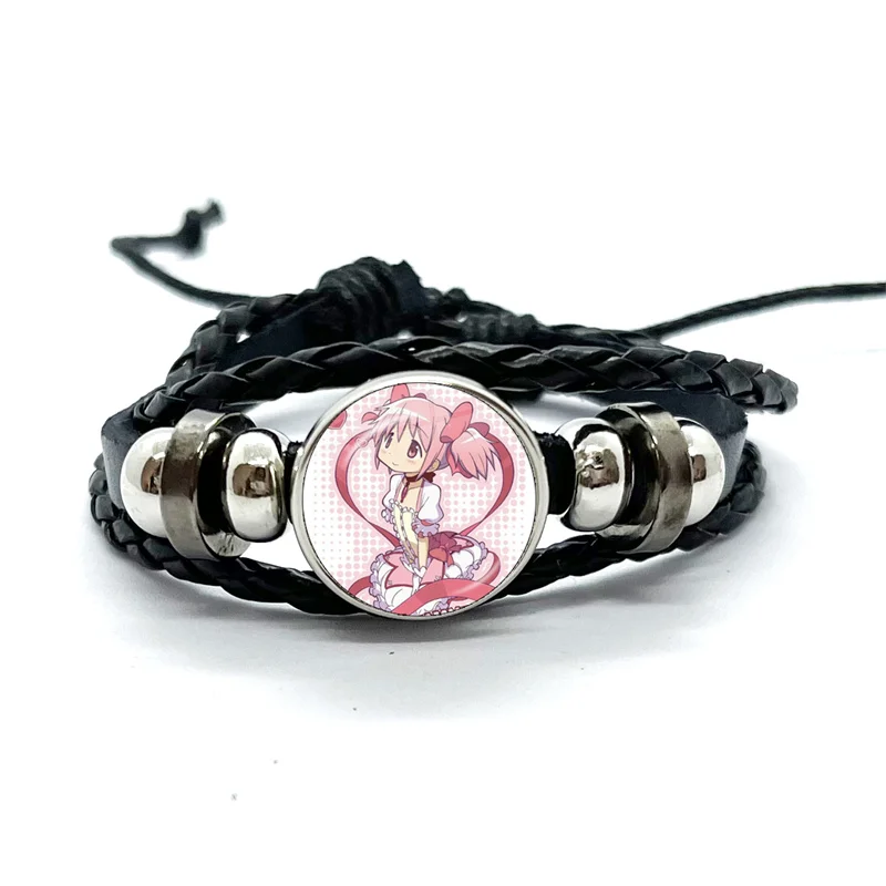 Pulseras de cuero de Cosplay Puella Magi Madoka Magica, brazaletes trenzados multicapa Kaname Madoka, Akemi Homura, regalos de joyería