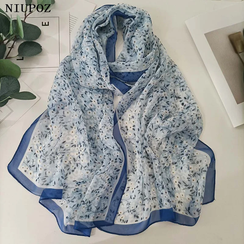 Piccolo fiore pieno di stelle stampa donna elegante Chiffon Georgette Bandana sciarpa estate spiaggia protezione solare sottile scialle Hijab