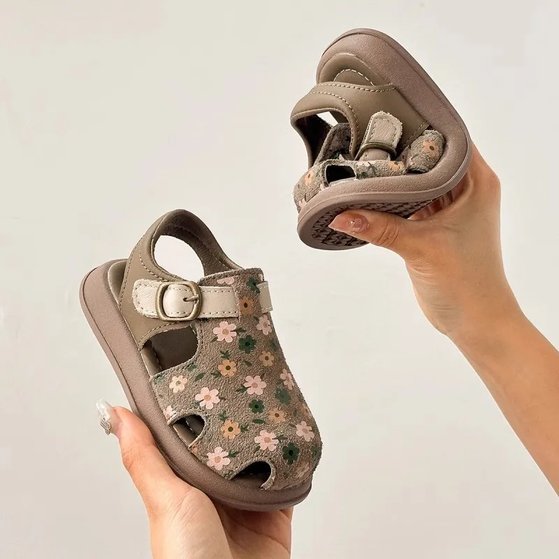 

Girls' Flat Shoes Fashion Floral Pattern Kids Leather Shoe Summer New Versatile Children Fashion Causal Shoes Soft Bottom Sandal