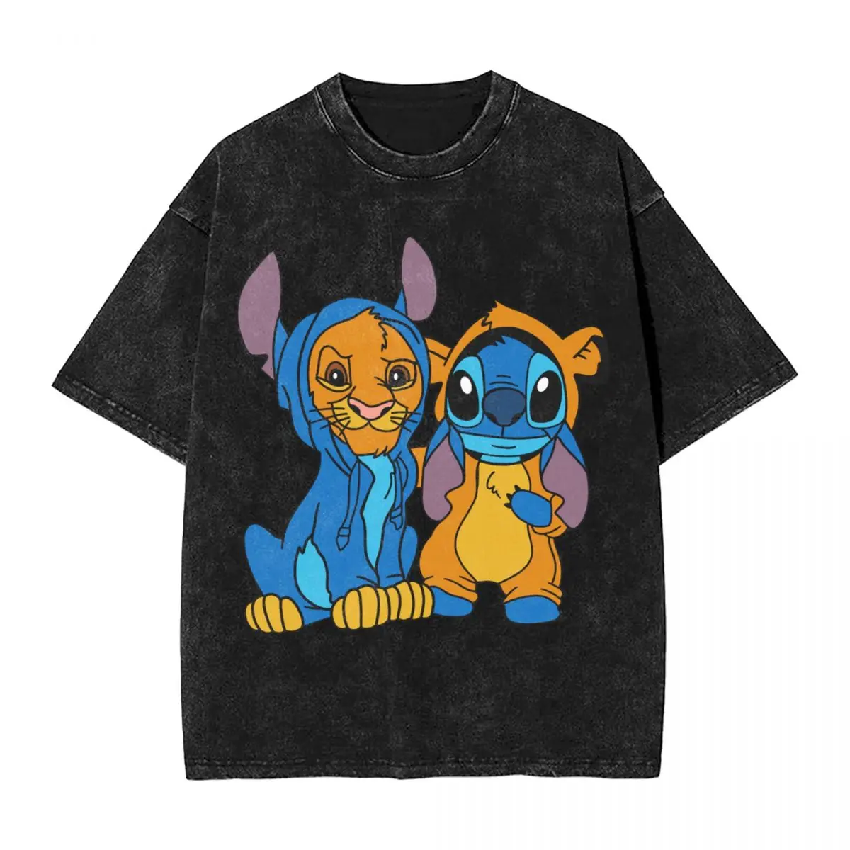 Stich Simba T-Shirts Hip Hop gewaschen Baumwolle Overs ize T-Shirts König Löwe Retro Männer Frauen Tops Streetwear Sommer T-Shirts