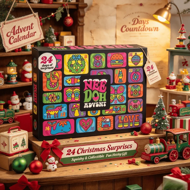NeeDoh 2026 3D PVC Christmas Advent Calendar Countdown Surprise Box Fidget Doll Stress Relief New Year Holiday Toy Gift