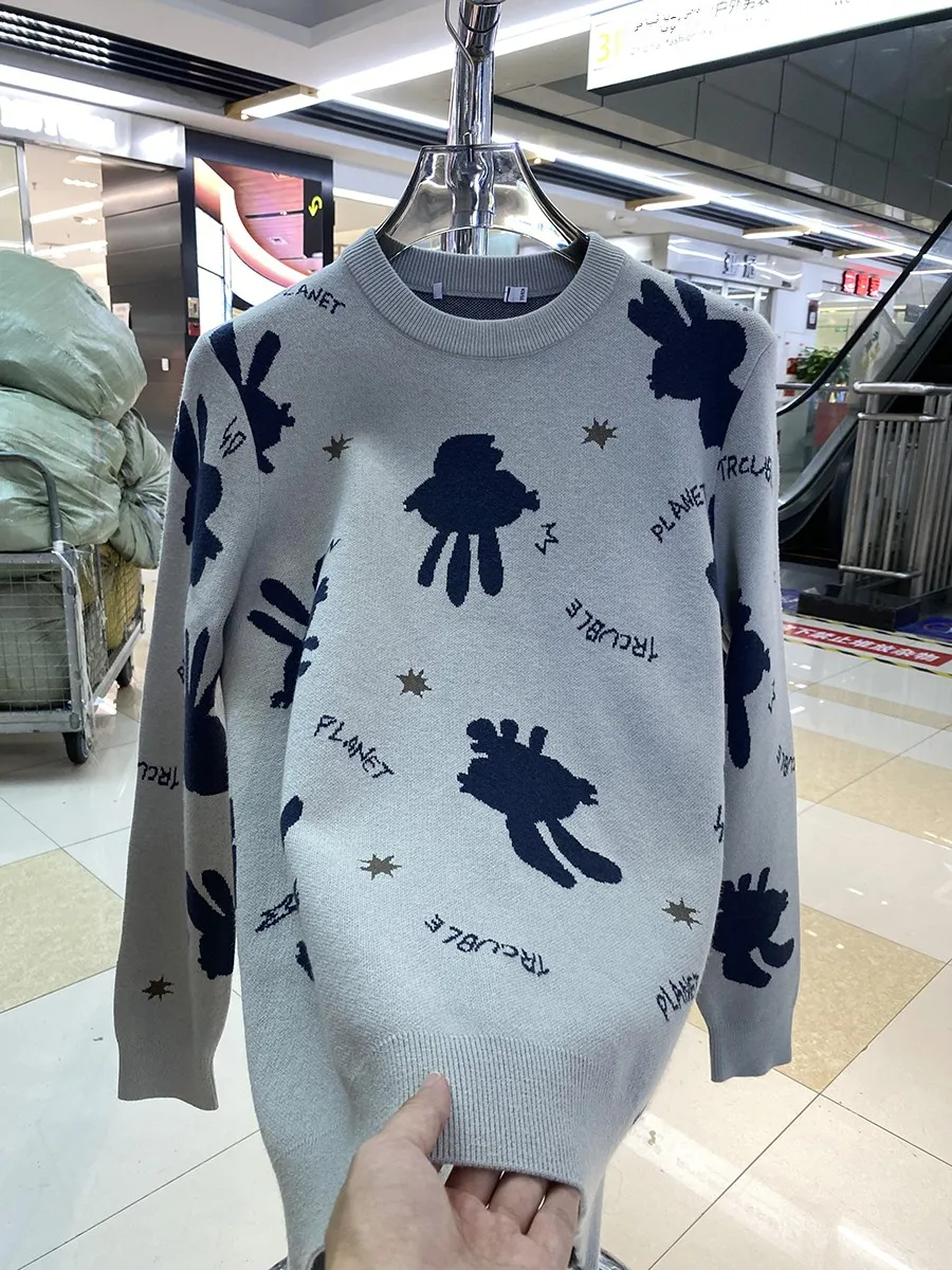 

Men's Mid-Thi Wool Blend Knitted Sweater Cartoon Print High Elastici Soft Nylons Casual Faion Autumn Winter Base Layer