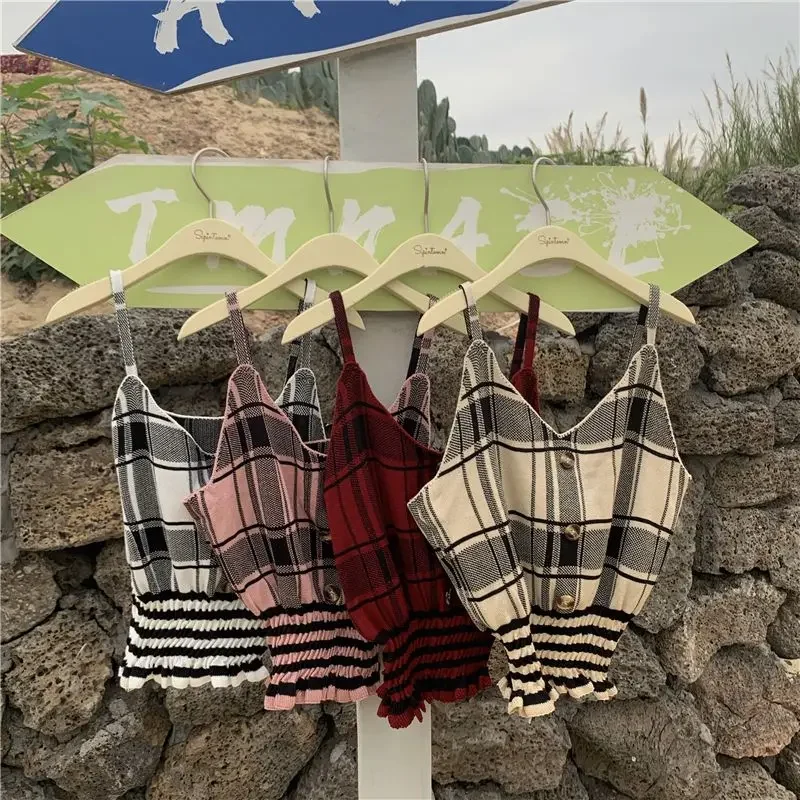 2024 Spring/summer Korean Version of Women's Fashion V-neck Button-down Vest Pleated Elastic Clothes