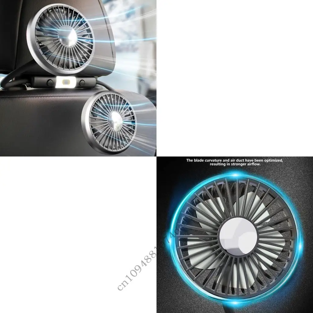 USB Powered Double Head Car Fan for Headrest Mounted Rear Comfort