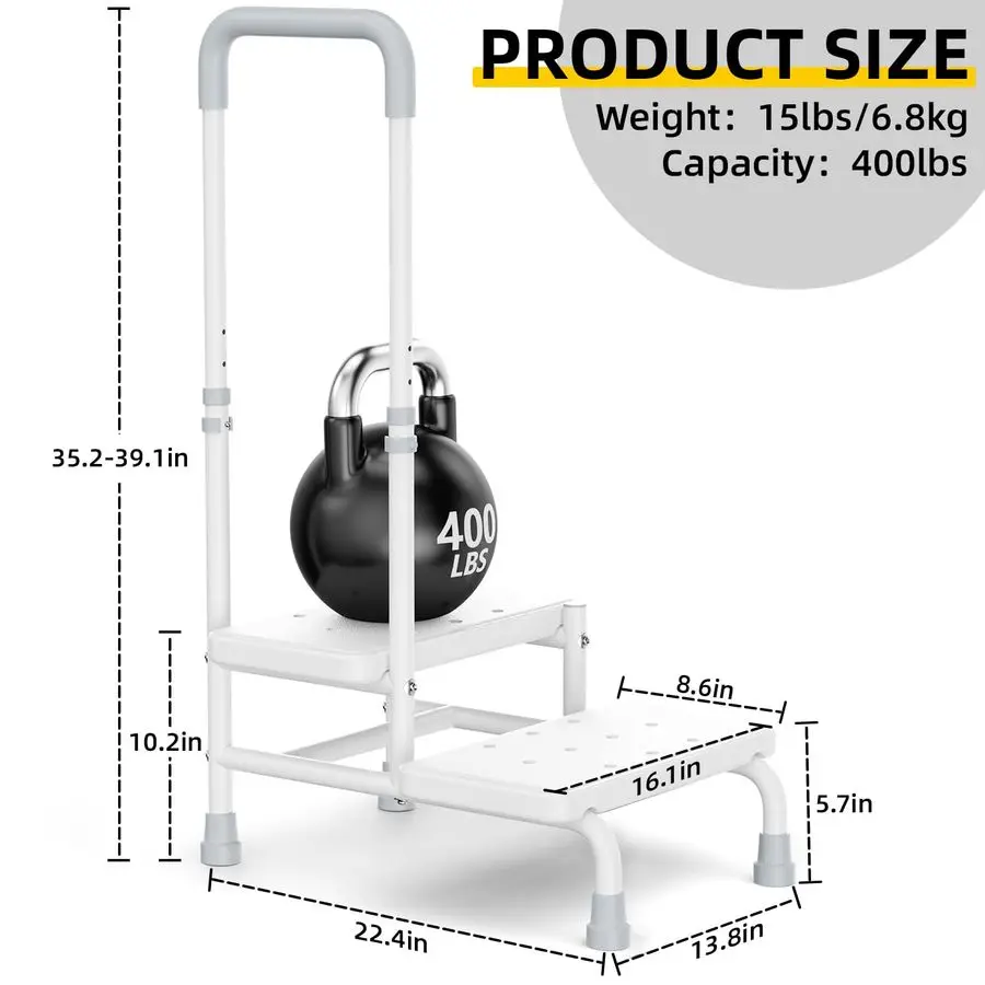 مقعد متدرج مع مقبض مقعد متدرج للسرير مع خطوات سرير درابزين قابلة للتعديل للأسرة العالية للبالغين وكبار السن، يحمل ما يصل إلى 400 رطل #2