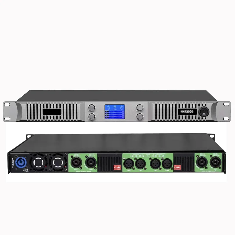 Amplificador de potencia de audio digital ShennDare NX42000, 4 x 2000 W, 2/4 canales, subwoofer para DJ, 2 altavoces de matriz de línea de clase D de 1800 W, amplificador de sonido profesional para escenarios