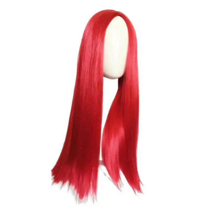 Perruque de Cosplay Anime The Nightmare Before Sally pour femmes, cheveux synthétiques longs rouges d'halloween avec raie centrale 70CM, accessoires de perruques