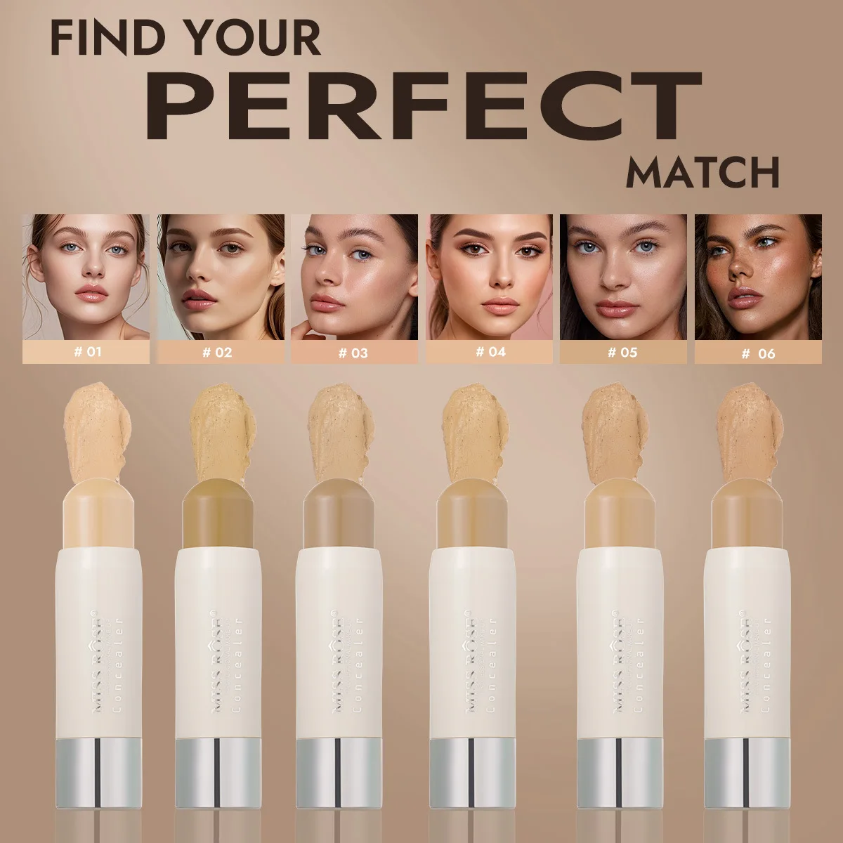MISS ROSE Long Lasting Concealer Stick - Lightweight Full Coverage Brightening Skin Tone Facial Makeup Pen Cosmetics