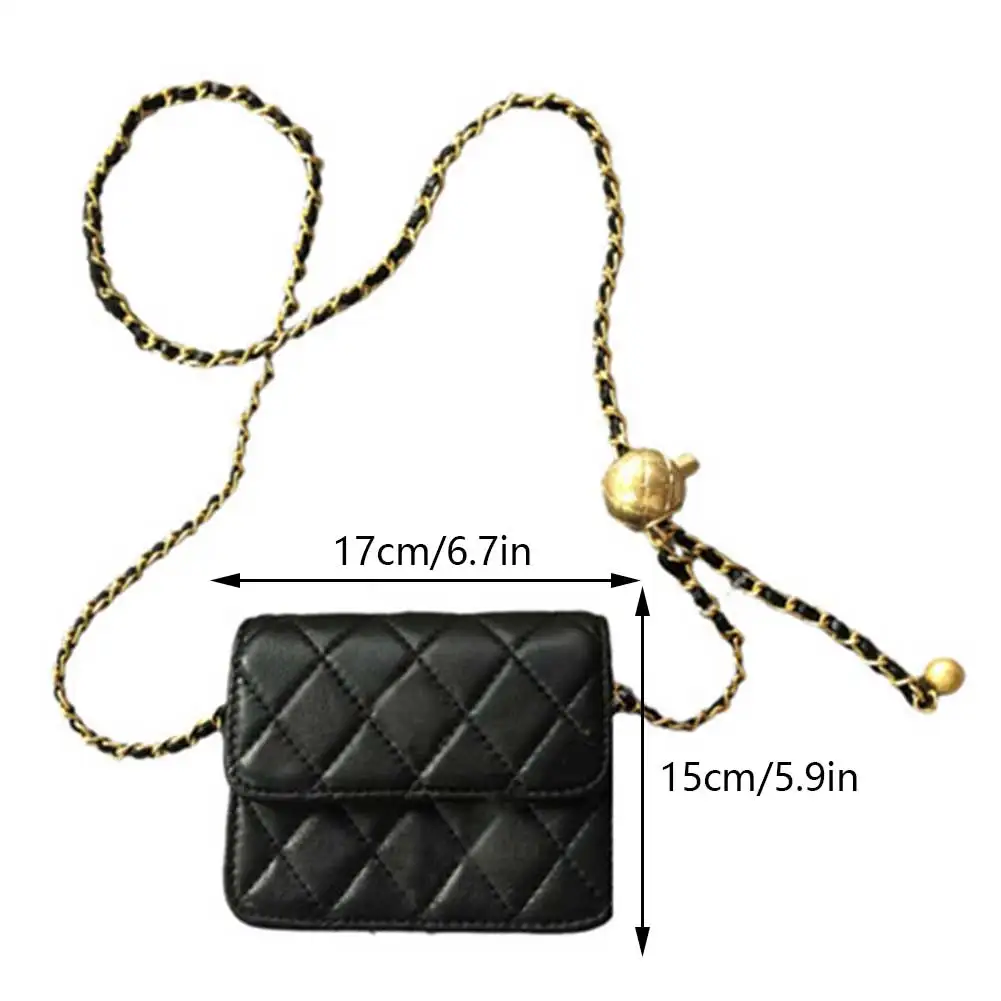 Elegant Leather Chain Belt Bag Women Fashion Chest Bag Mini Coin Purse Evening Clutch Y2k Fanny Pack Satchel Sling Daily Purse