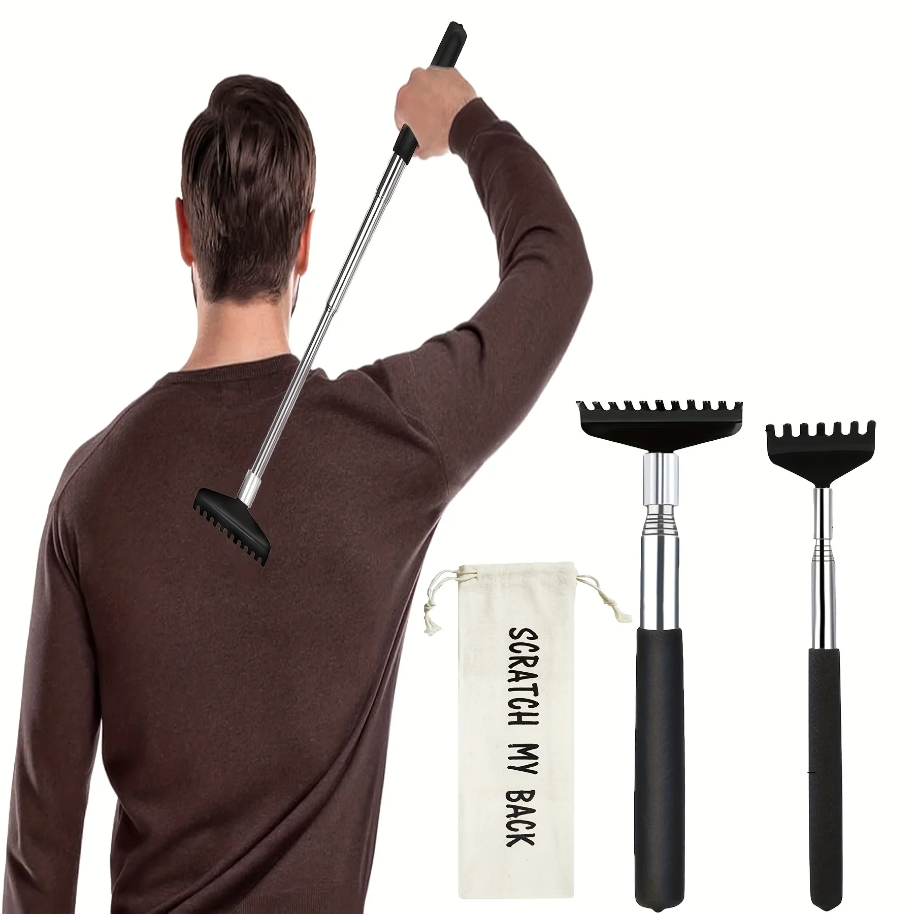 

Portable Extendable Back Scratcher, Upgraded Metal Stainless Steel Telescoping Back Scratcher Tool With Canvas Carrying Bag