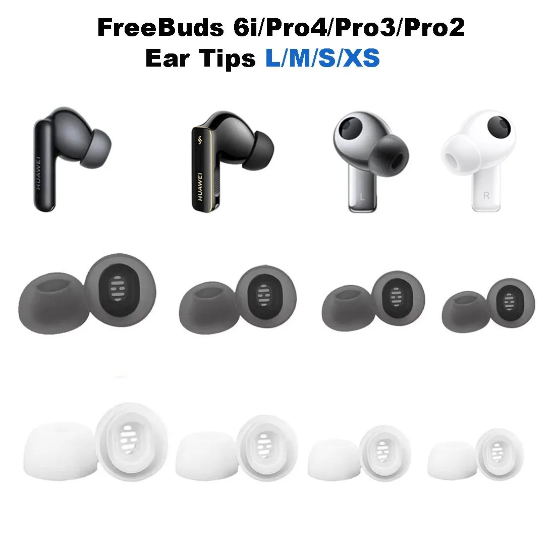2Pairs Silicone Ear Tips for Huawei FreeBuds 6i / FreeBuds Pro 4 / Pro3 / Pro2 Earphone Eartips Earbuds Tips Case Accessory