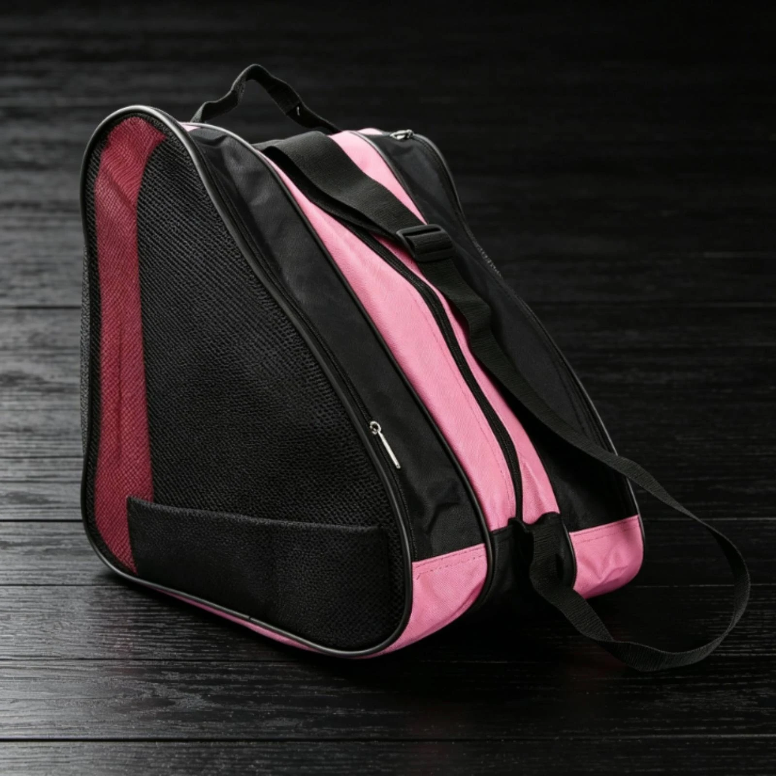 roller-skate-bag-with-helmet-pocket-mesh-triangular-skate-bag-breathable-3-layer-for-skaters-skating-lessons