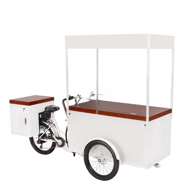 Caminhão de sorvete ao ar livre triciclo elétrico móvel clássico caminhão de venda de bicicleta reversa