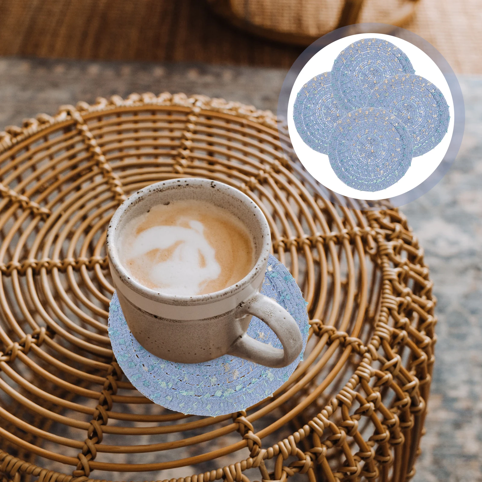 Sous-verres tissés en coton, 4 pièces, napperons ronds absorbants, tapis de Table, sous-verres pour boissons, tapis de tasse, décoration de la maison