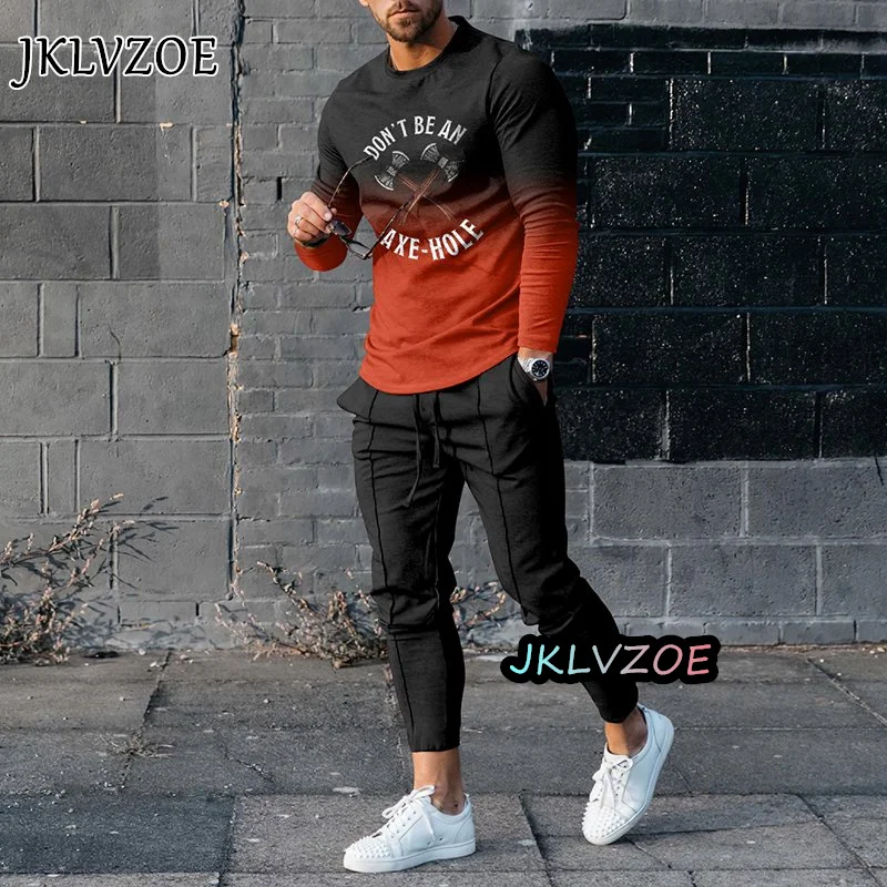 Autumn Fashion Tracksuit For Men 2 Piece Set Outfit Long Sleeve T Shirt+Trousers Casual Suit Sportwear Oversized Male Clothes