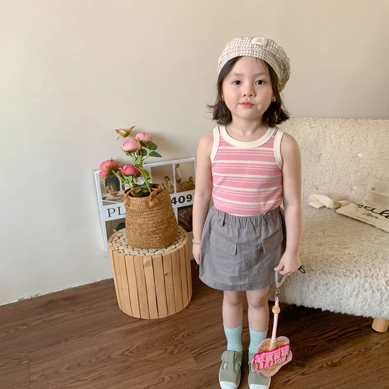 

Girl Skirt Children Girls 2024 Summer New Korean Style Children Foreign Style Solid Short Skirt Girl Baby Fashion Short Skirts