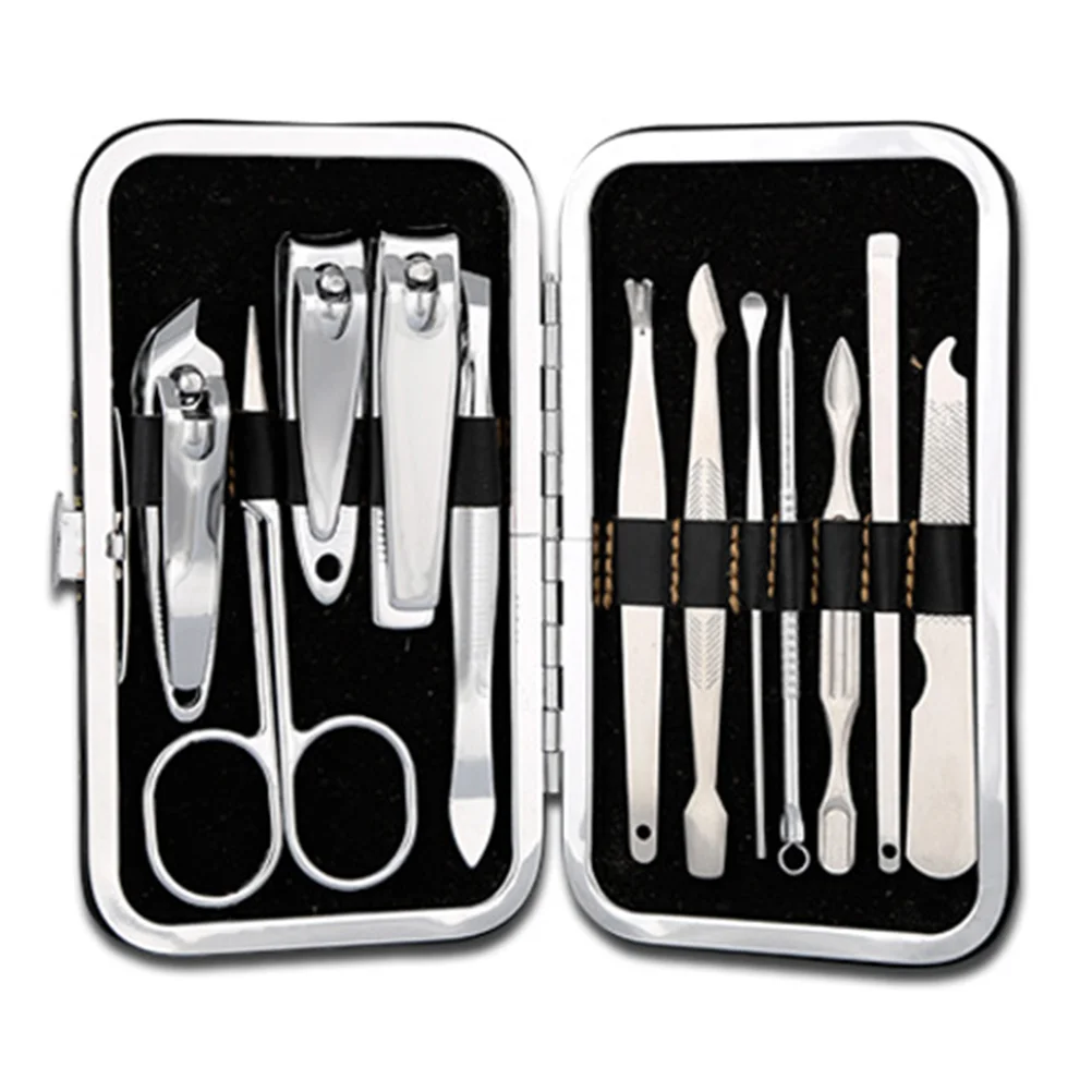 12 Pcs Nail Clipper Travel Set Stainless Steel Nail Manicure Kit Nail Scissors Grooming Kit with Storage Case(Black Case)